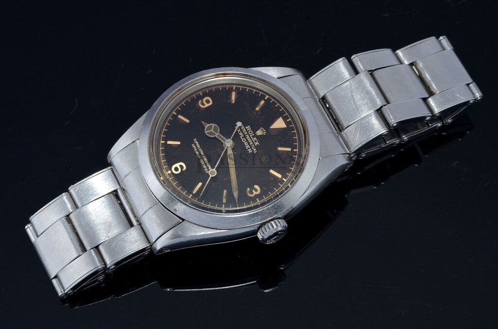 C.1963 Rolex, 36mm Oyster Perpetual “Explorer 1” Ref.1016 Black lacquer Gilt dial automatic Chronometer in Steel